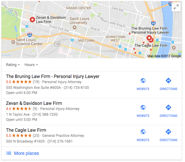 Google Maps Spam in St. Louis Personal Injury Search